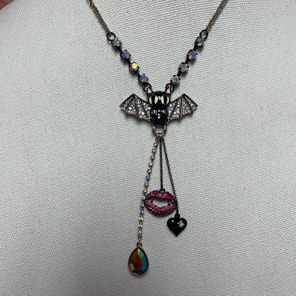 Betsey Johnson Halloween Bedazzled Bat Necklace